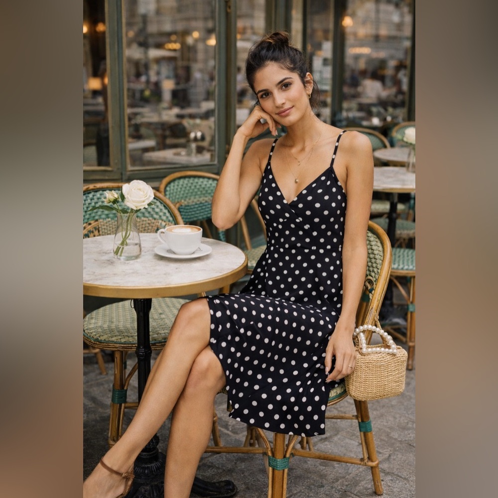 Forever 21 Black White Polka Dot Midi Dress Fit & Flare Size Medium